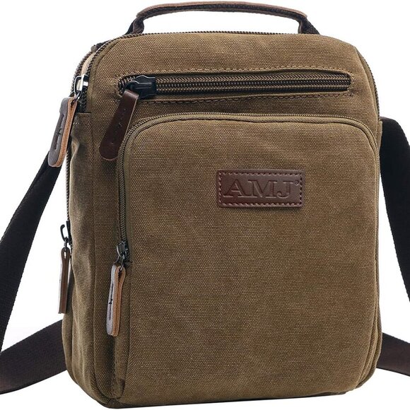 Messenger Bag for Men, Canvas Crossbody Shoulder Bags Vintage Satchel for Travel - Picture 1 of 7
